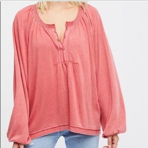 ⚠️DONATING SOON‼️Free People Pink Burnout Oversized Peasant Balloon Sleeve Top